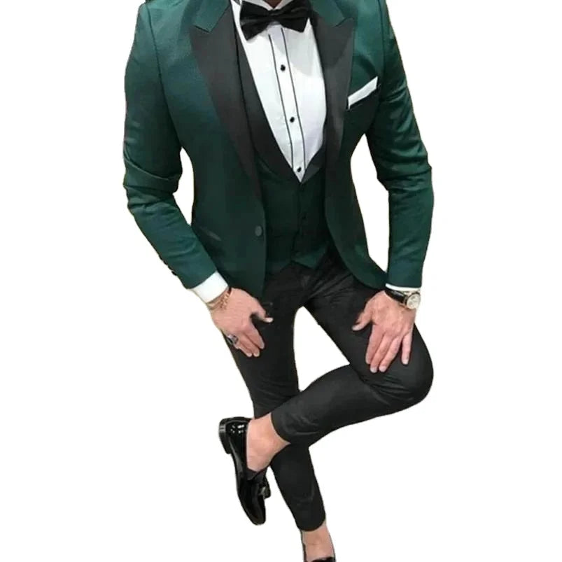 Dark Green Wedding Casual Mens Suit 3 Pieces Groom Tuxedos Men Suits Wedding Blazer Mens Formal Business Groomsman Suits