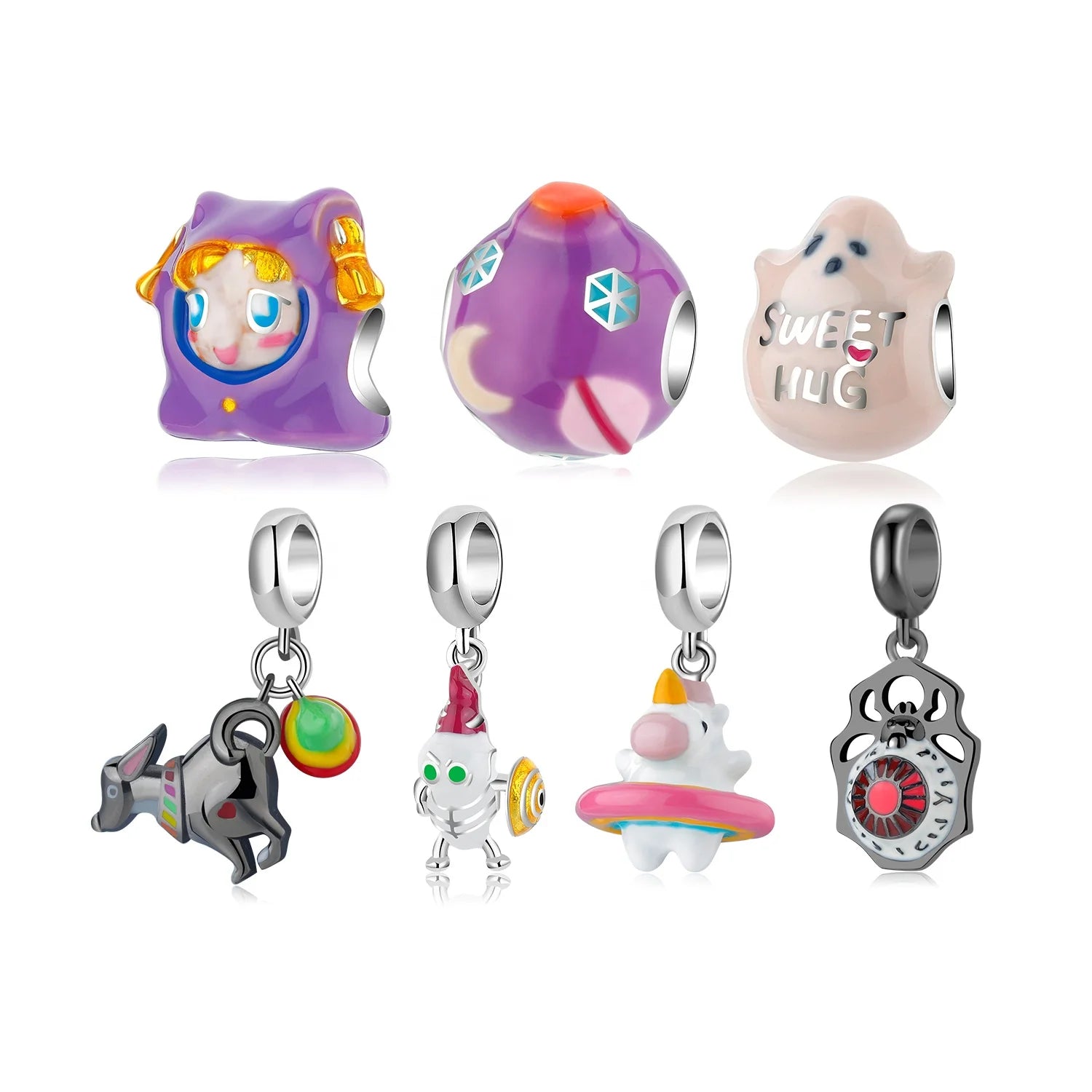 Designer Charms 925 Sterling Silver Ghost Gingerbread Man Spider Eye Rainbow Dog Unicorn Bead Pendant Jewelry Fit Women Bracelet