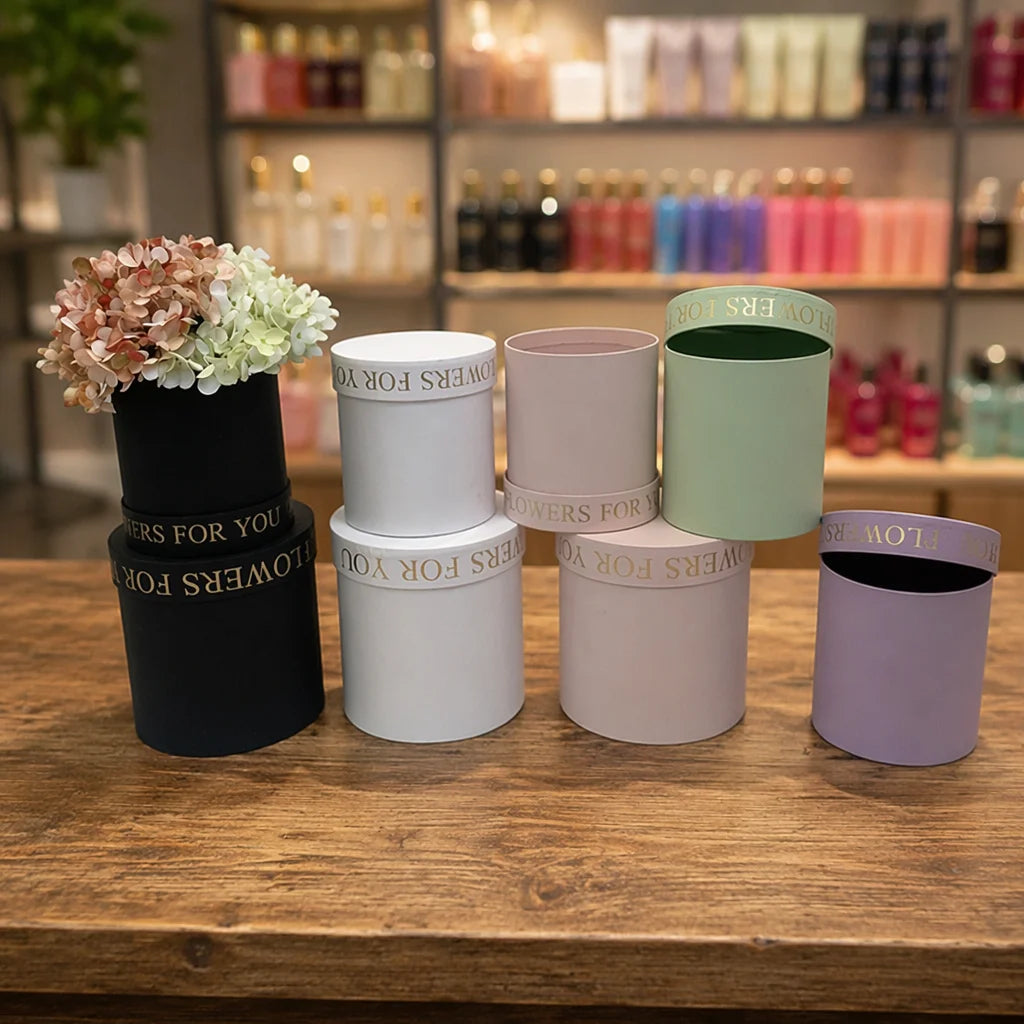 2 Sets of Colorful Series Florist Round Paper Box With Lid Valentine's Day Gift