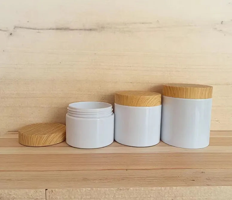 White PET Plastic Jar Bamboo Lid for Face Cream Body Scrub Perfume Lipstick Eye Cream Loose Powder 30ml 60ml 10ml 120ml 150ml