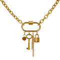 JINYOU 1734 Fashion Handmade Metal Drop Necklace Gold Plated Stainless Steel Lock Key Pendant Necklace for Women Jewelry