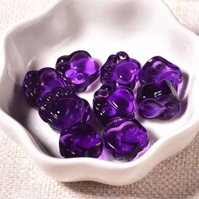 Natural Quartz Healing Crystal Animal Cartoon Figurine Carvings Dark Amethyst Cat Paw for  Pendant