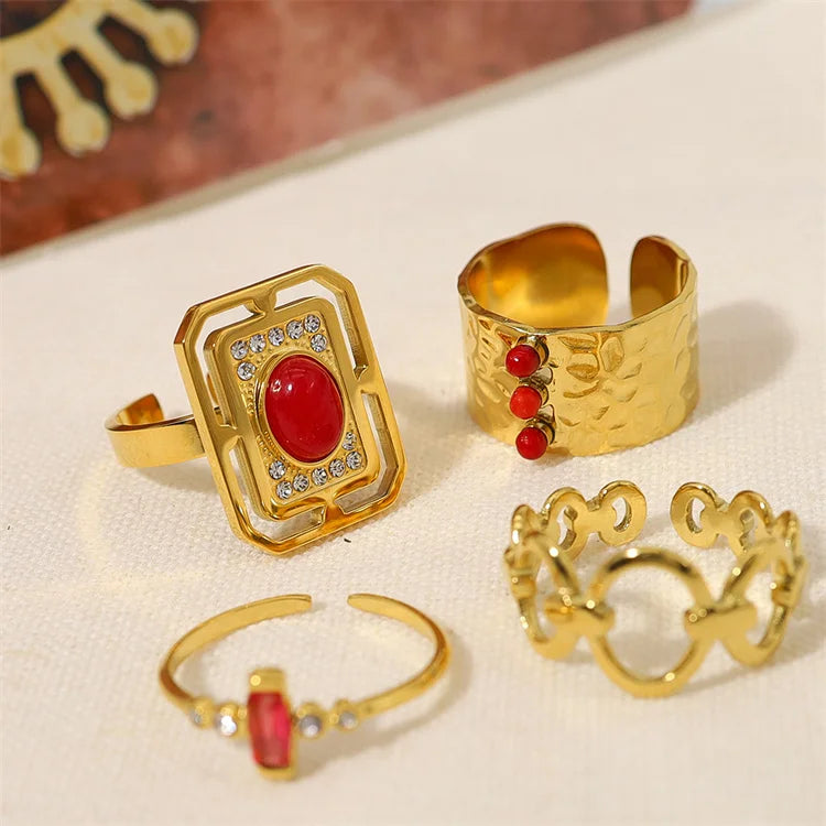 Low Price Zircon Stainless Steel Wedding Rings Gold Plated Red Natural Stone Zircon Ring