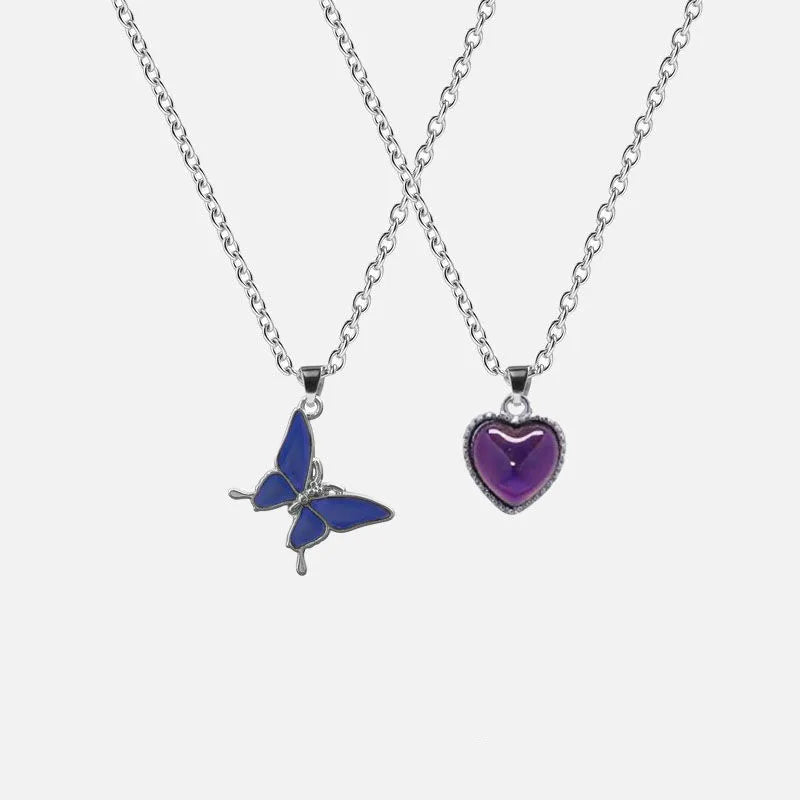Warm Heart Color Changing Butterfly Necklace for Women Ins Style Thermochromic Change Color Fashion Love Pendant Necklace