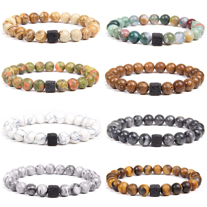 New Arrivals Simple Natural Gemstone Pituture Jasper Beads Square Lava Stone Amora Diffuser Bracelets