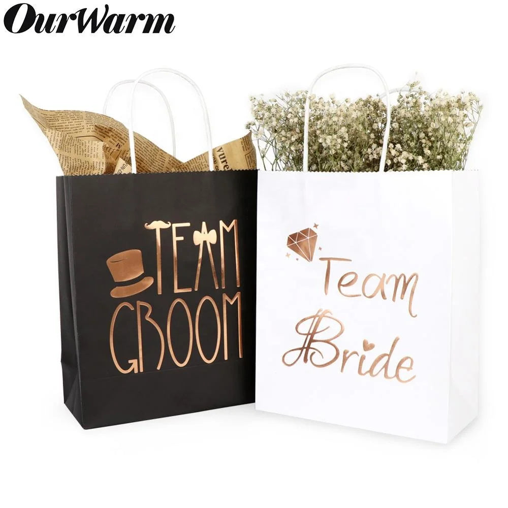 OurWarm Wedding Party Favors 2 Pcs Kraft Paper Gift Bags With Handle Packages Bags for Bridesmaid Groom Wedding Souvenir
