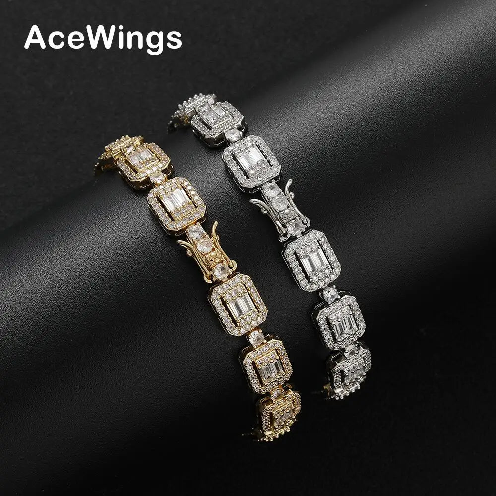 BB144 9MM Geometric Trendy Gold Plated Brass Cubic Zircon Chain & Link Bracelets for Men and Women Party Gift