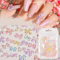 50Pcs/bag Cute Nail Art Rhinestones Acrylic Aurora Ribbon Bow Butterfly Knots Shapes Colorful Nail Charms Art Decorations