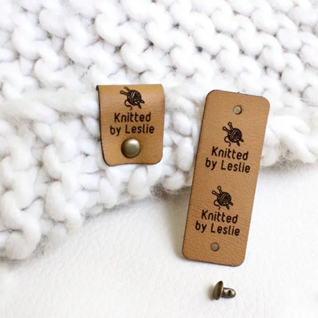 Custom Labels With Metal Rivet Knitting Beanie Tags Personalized PU Leather Tags Crochet Tags Leather Label