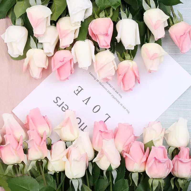 Hot Sale Real Touch Rose Bud Moisture Rose Flower Silk Artificial Moist Rose Flowers for Indoor Decoration