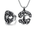 Hiphop Punk Tree of Life Necklace Rings Sets Stainless Steel Norse Viking Mythology Yggdrasil Tree Jewelry for Men Women