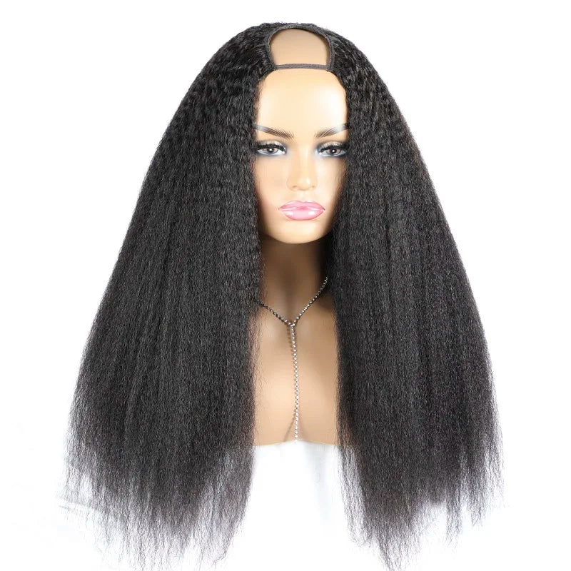 HL21 Remy Hair Human Wig Bangs 12-24inch Human Hair Wigs for Black Long Myanmar U Part Kinky Straight Women 1 Piece Swiss Lace