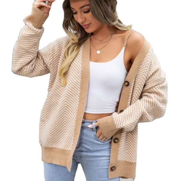 Autumn/Winter New Women's Cardigan Sweater Colored Button Knitted Top V-Neck Top