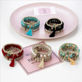 Fashion Multi-color Bohemian Bergamot Turquoise Tassel Multi-layer Beaded Bracelet Jewelry for Women