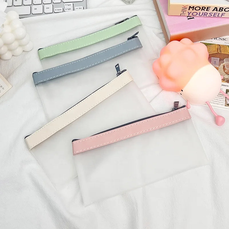 Mixed Color School Supplies INS Organizer Pencil Bag Pen Pouch Portable Transparent Clear Plastic Pouch With Zipper for Receipt