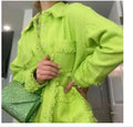 Women's OLIVE GREEN Tweed Blazer Jacket Coat New Fashion Turn Collar Long Sleeve Hooded Casual Print Knitted XS Size Wholesale