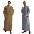 Middle East Muslim Arab Men Thobe Thawb Caftan Crew Neck Handmade Button Thobe Solid Color Polyester Cotton Muslim Men Thobe