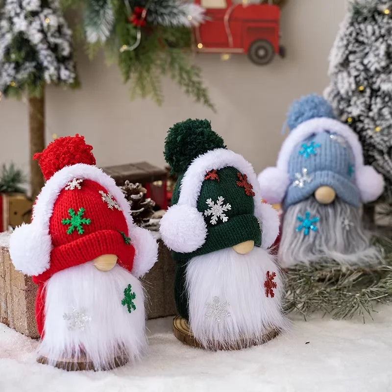 New Christmas Decorations Nordic Snowflake Rudolf Knitted with Earmuffs Dwarf Doll