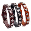 Vintage Charm Pentagram Five-Pointed Star Men Black Brown Punk Genuine Leather Bracelet Jewelry