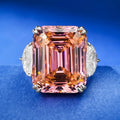 925 Sterling Silver Rectangular 15-Carat Sunset Orange-Pink Ascher Couple Zircon Ring