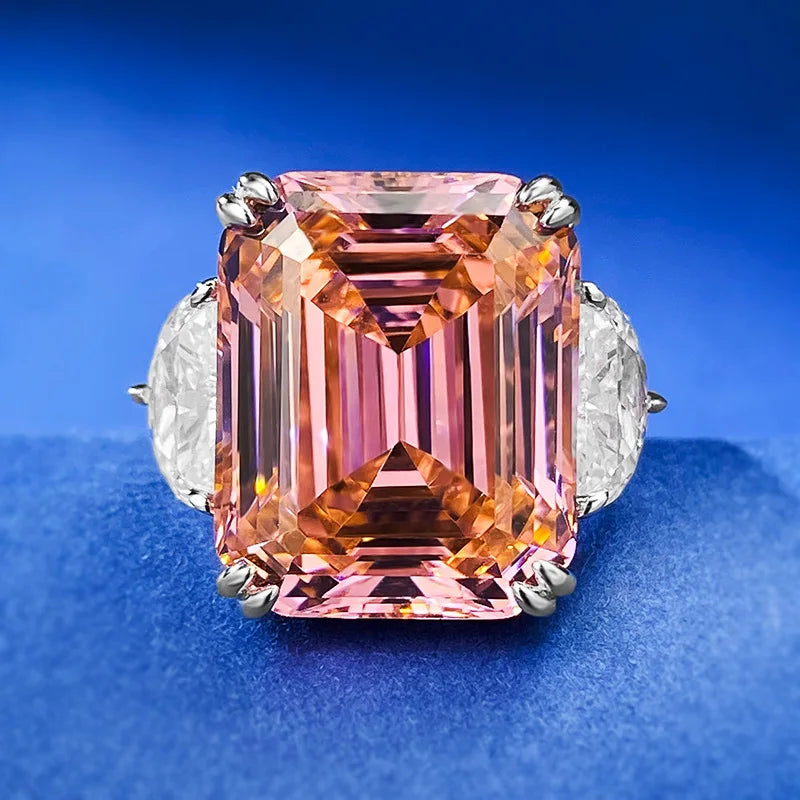 925 Sterling Silver Rectangular 15-Carat Sunset Orange-Pink Ascher Couple Zircon Ring