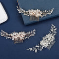 SLBRIDAL Handmade Wired Rhinestones Crystal Pearls Flower Wedding Hair Comb Bridal Headpieces Hair Accessories Women Jewelry