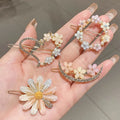 New Korean Elegant Gold Pearl Flowers Bling Rhinestone Crystal Women Hairpins for Girls
