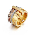 New Design Diamond Set 18k Gold Plated  Rotatable Multi-Ring Roman Numbers Character Ring Titanium Steel Jewelry for Women