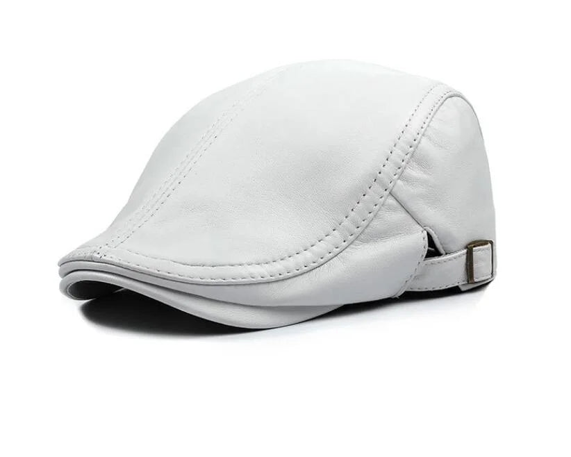 X1587 Flat Top Visor Cap Flat Top Cap Natural Skin Beret Hat Genuine Leather Beret Cap Adult Navy Hats