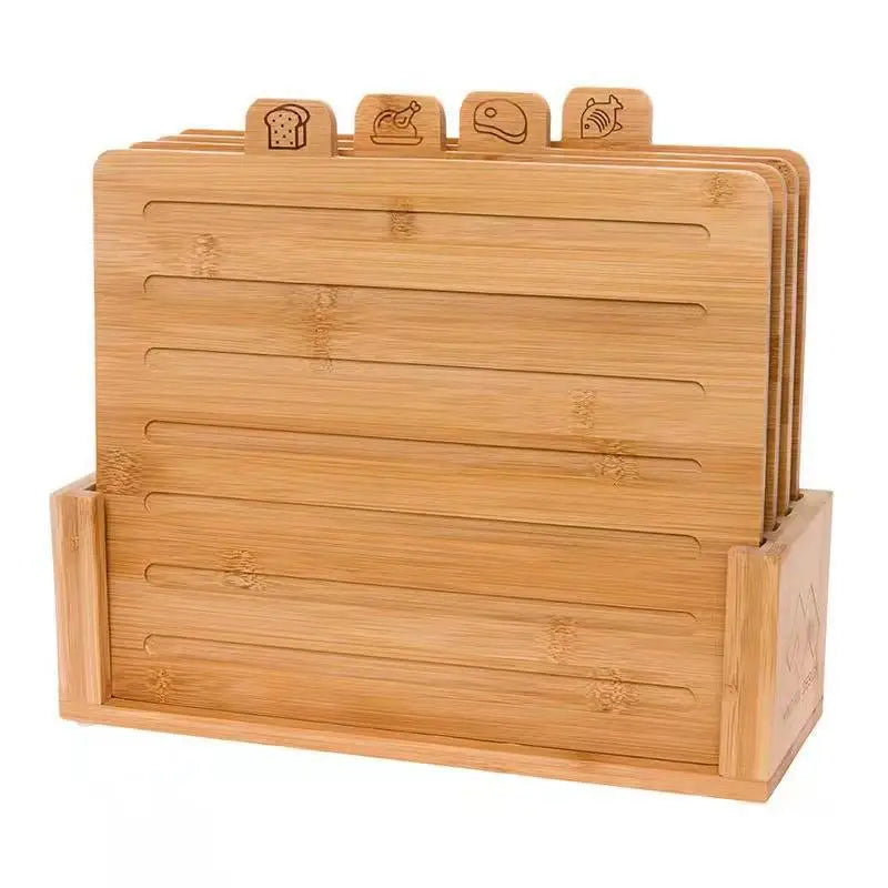 Bamboo Cutting Board with Safe Storage Rack for Home Kitchen for Vegetable Bread Dessert Cheese Food Wooden Cutting Board