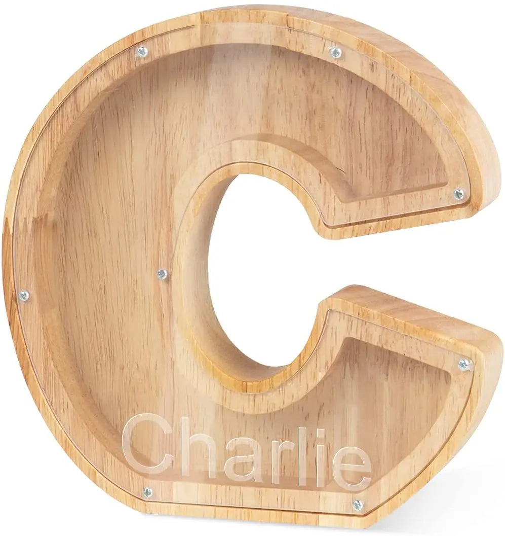 Custom Handmade Natural Wood Letter Piggy Bank with Your Name & Text a to Z-Personalized Gift for Kids