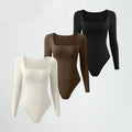 Custom Ribbed Fitness Jumper Body Suit Top Slim One Piece Romper Square Collar Long Sleeve Bodysuits for Women