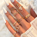 8Pcs/Set Minimalist Flower Hollow Heart Ring Set Luxury Gold Plated Finger Knuckle Ring Sets for Women Jewelry