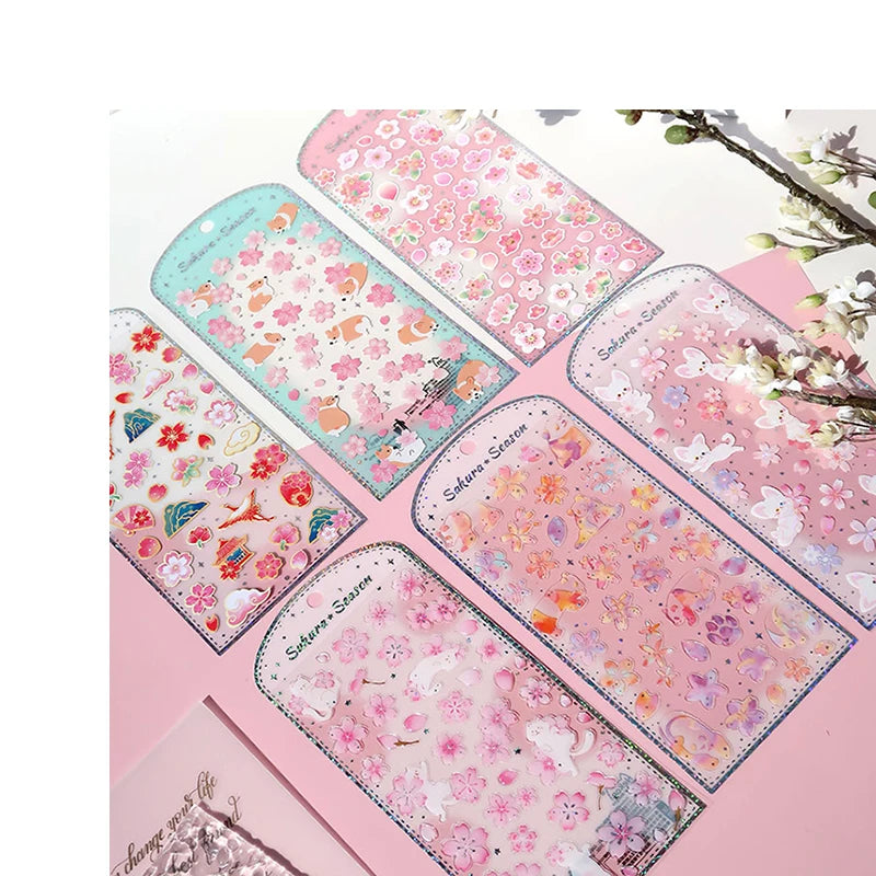 Nekoni  PVC Vinyl Puffy Crystal Decals  Sticker Original Cat Decals Panda Corgi For Sakura Stickers