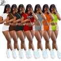2026 New Summer Biker Shorts Outfit Two Piece Custom LOGO Tracksuits Loungewear Leggings Midriff Baring Tops Suit Women's Sets