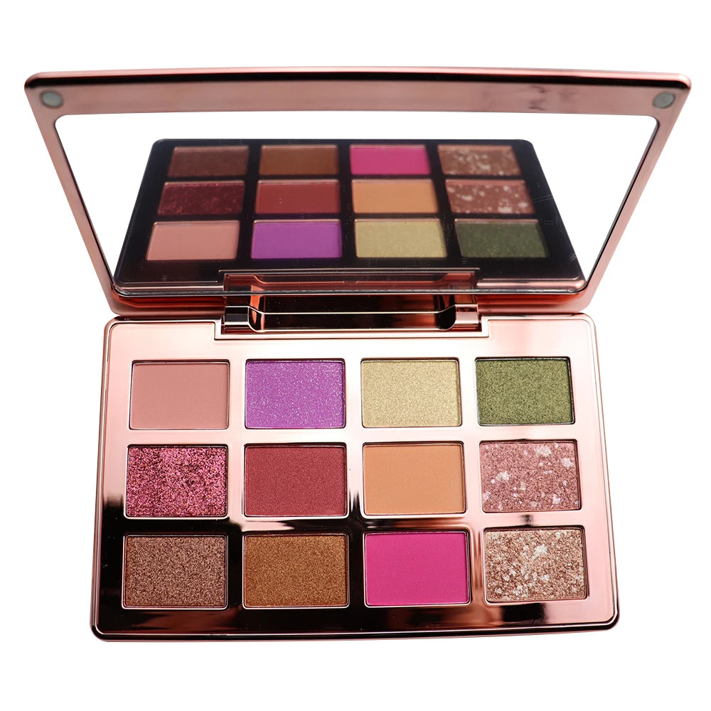 Custom 12 Colors Luminous& Matte& Metallic Eye Shadow Glitter Eyeshadow Palette Makeup