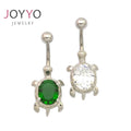 Stainless Steel Cute Turtle Green Natural Stone Navel &Belly Button Ring Body Piercing Jewelry for Women