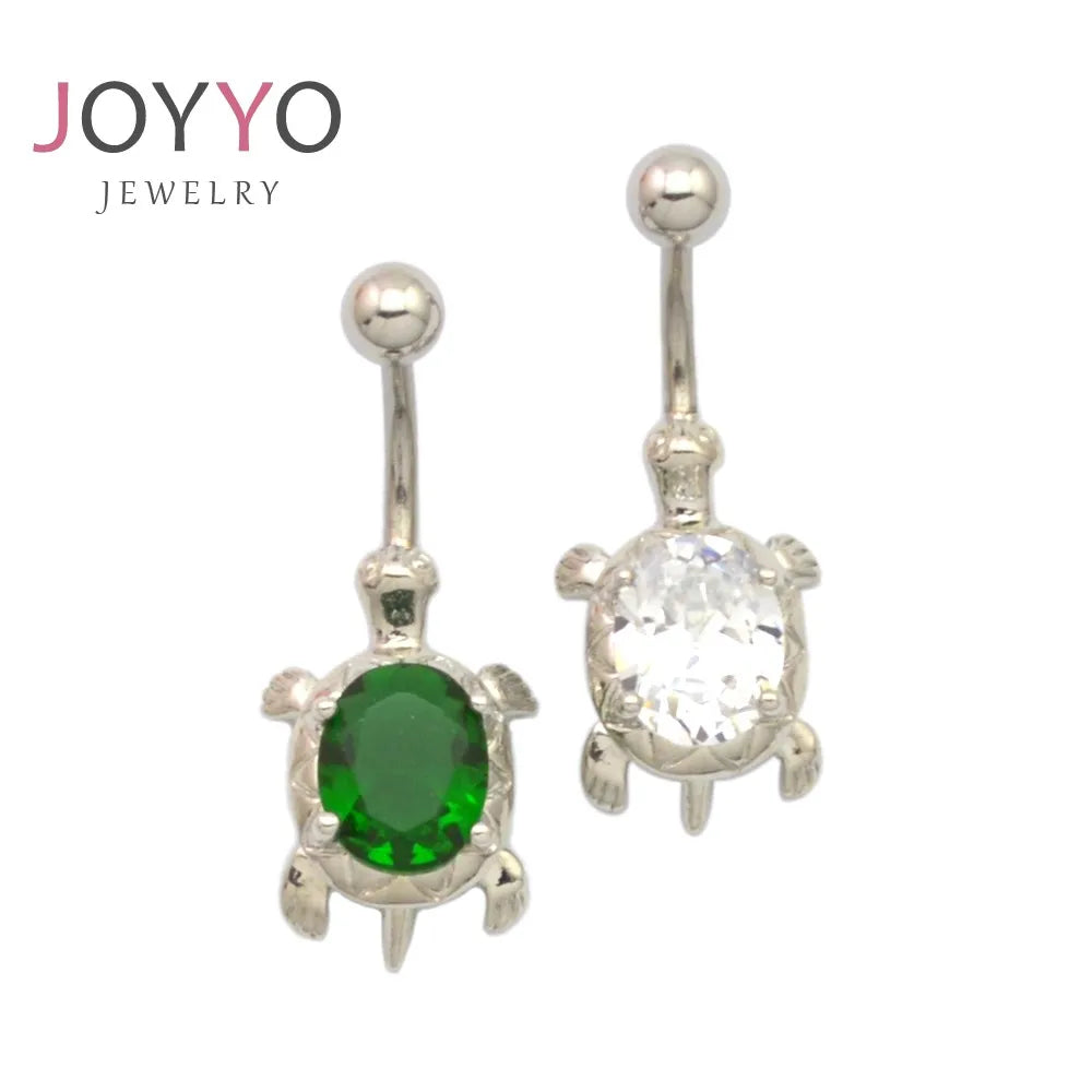 Stainless Steel Cute Turtle Green Natural Stone Navel &Belly Button Ring Body Piercing Jewelry for Women