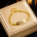 Fashion Adjustable Tarnish Free 18k Gold Plated Stainless Steel Square Zircon Women Bangle Bracelet Jewelry