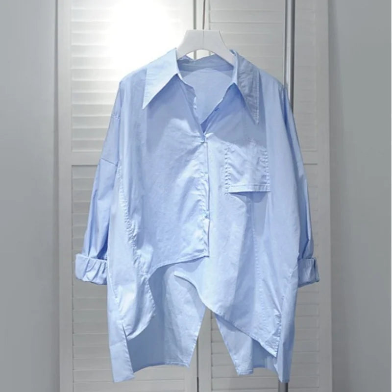 Spring Summer New Korean Version of the Thin Section Loose Open Long Sleeve Irregular Shirt Female