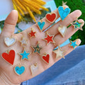 JF7345 18k Gold Plated Over Brass Shell Bezel Malachite Blue Stone Star Heart Shaped Pendants for Necklace Making