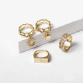 G689 Punk Women Jewelry Geometric Zircon Flower Lock Charm Ring Set