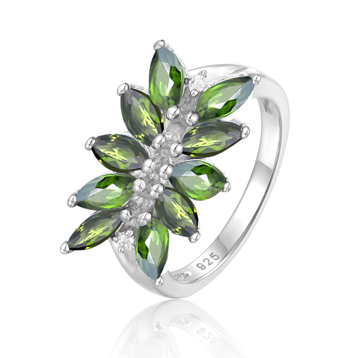 Abiding Luxury 925 Sterling Silver Ring Natural Peridot Gemstone Marquise Flow Brilliant Shinning Retention Ring for Women