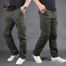 PASUXI New Popular Autumn Winter Cargo Pants Men Straight Leg Thick Fleece Sweatpants Side Pocket Trouser Men