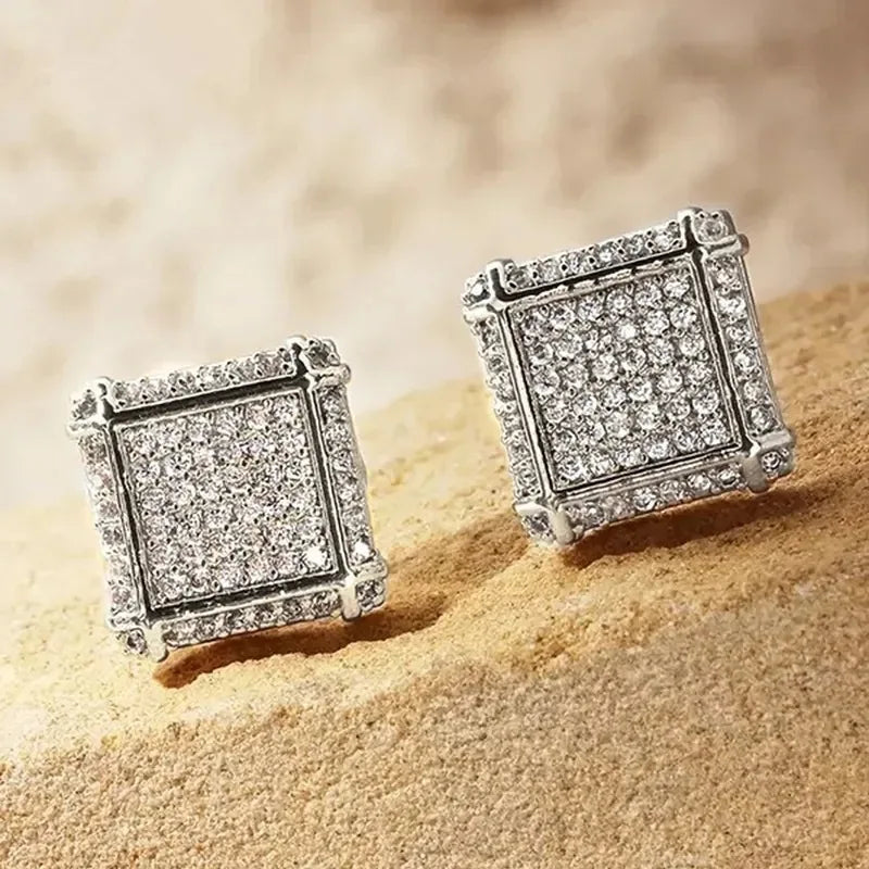 Huitan Trendy Hip Hop Women/Men Square Shaped Earrings for Silver/Gold Plated Bright Cubic Zirconia Party Jewelry Stud Earrings