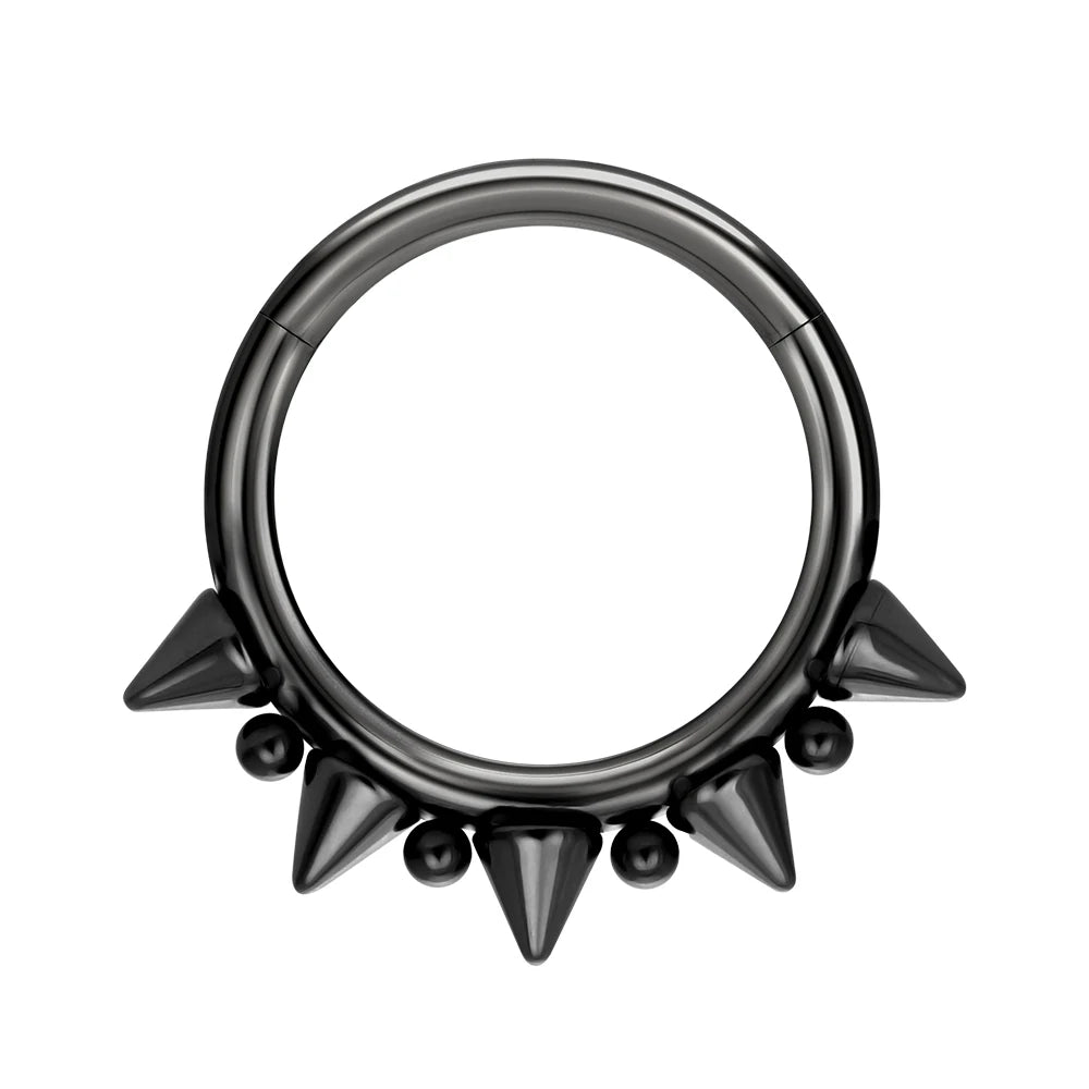 Wholesale ASTM F136 Titanium Black Spike Hinged Segment Ring for Nose Septum Helix Cartilage Body Piercing Jewelry