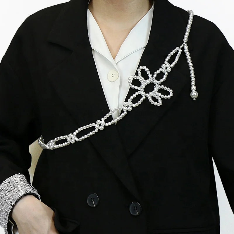 Flower Pearl Beaded Alloy Buckle Lobster Clasp Waist Belt for Women Skirt Decorative Sweet Style Fashion Accessory