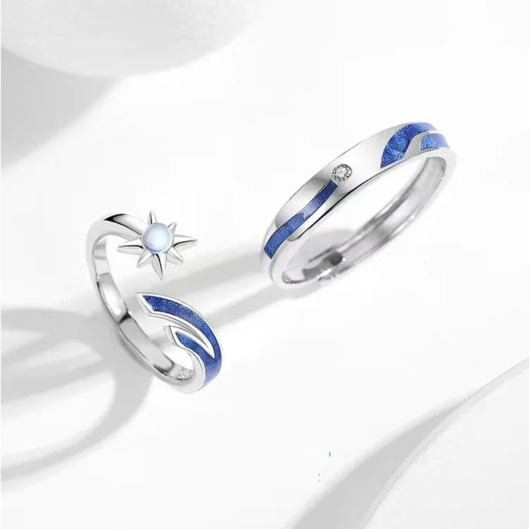 S925 Silver Plated Star Romantic Promise Couple Ring Sun Open Rings for Women Men Wedding Engagement Wedding Jewelry
