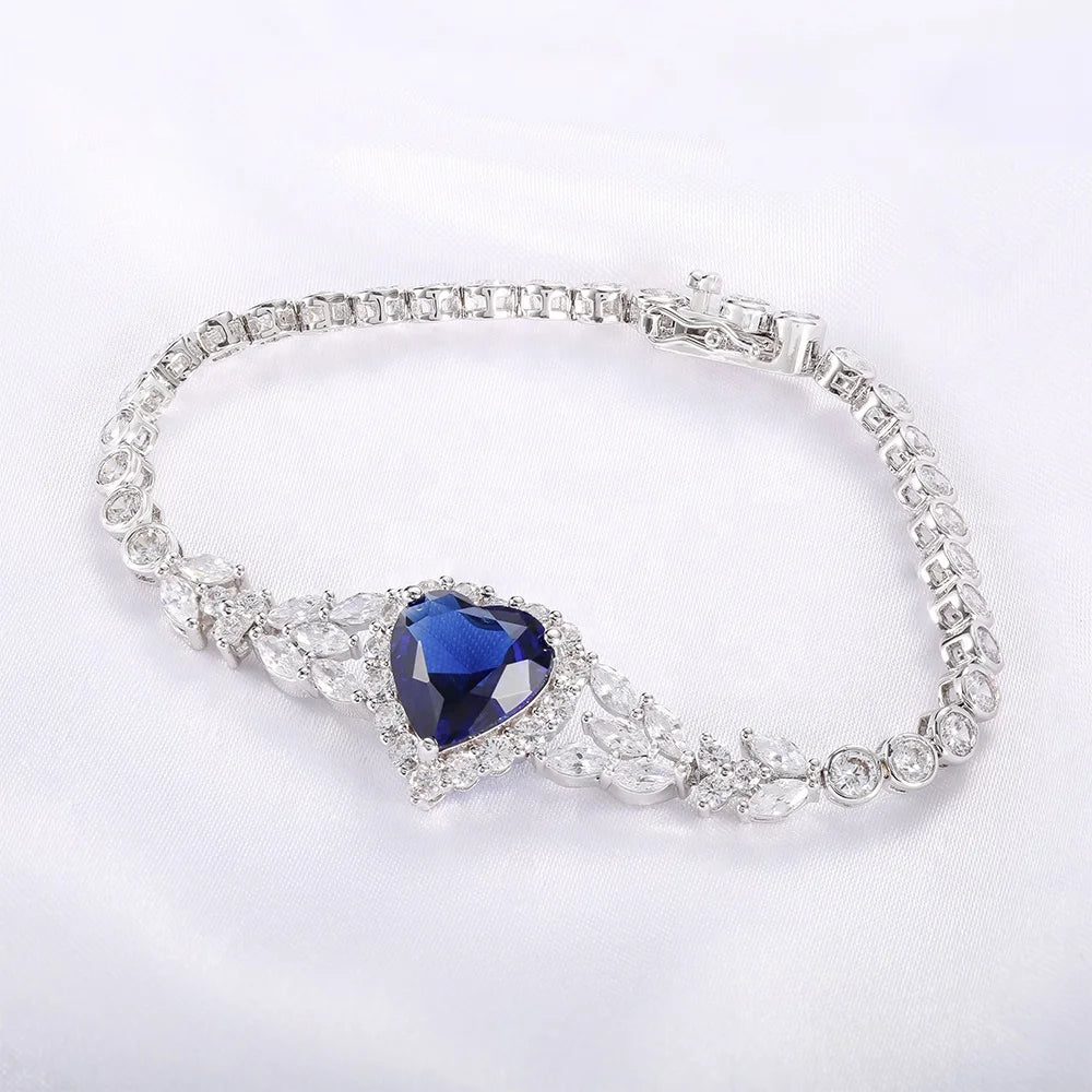 Fancy Sterling Silver Bracelet for Women Marquise Zircon Diamond Bracelet Heart Aquamarine 925 Sterling Silver Bracelet