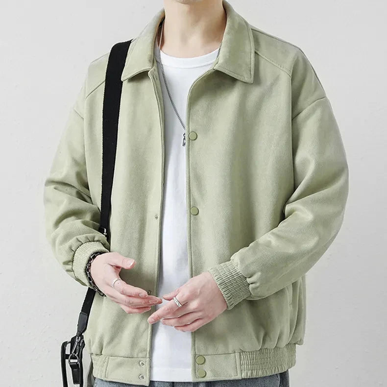 Custom Coat Men's Fashion Retro Solid Suede Polo Jacket Men's Top Street Loose Versatile Jacket